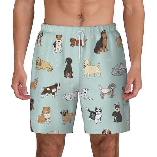 Men's Dog Print Quick-Dry Mesh Swim Trunks Stretch Lining Beach Shorts Surfing Summer Vacations White2