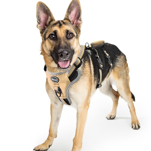Image of Mihachi Escape Proof Dog Harness - No Pull Dog Harness with Handle, Soft Padded Reflective and Adjustable Full Body Pet Harness Vest for Medium Large Dogs Walking Hiking Training, Beige Large