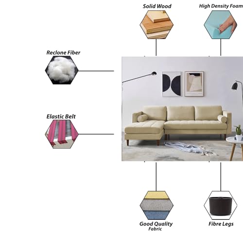 Image of Lezra LHS 4 Seater L Shape Sofa Set for Living Room (Cream Fabric) Premium Fabric Sofa