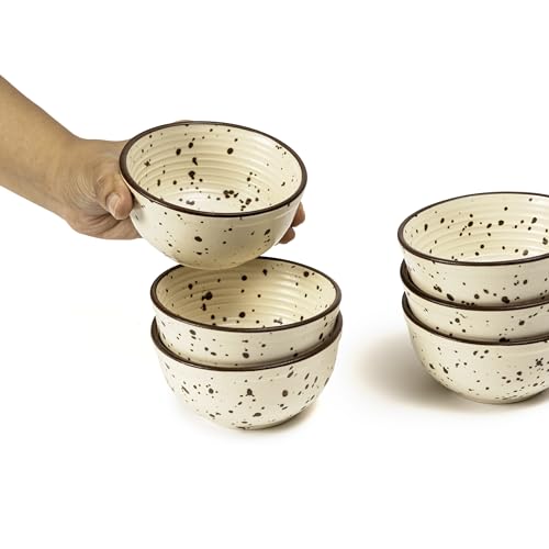 Image of Beyond Homes Ceramic Curry Bowl Set of 4, 240ml | Microwave & Dishwasher Safe Ceramic Bowls for Snacks, Vegetables, Chutney & Raita | Dal Katori Set for Kitchen, Matte-Finish (4, Mocha Dots)