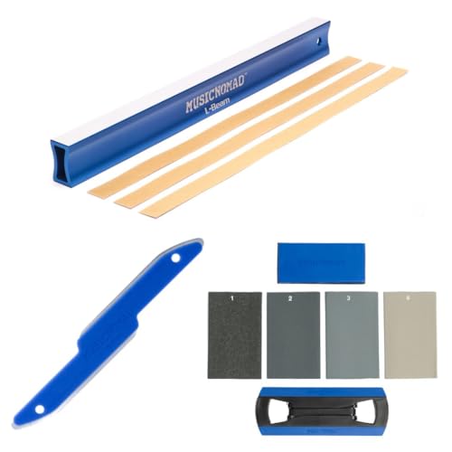 MusicNomad 11 pc. Guitar Fret Leveling Kit, Luthier & Tech Fret Level Beam, Crowning File & Polish Set (MN872)