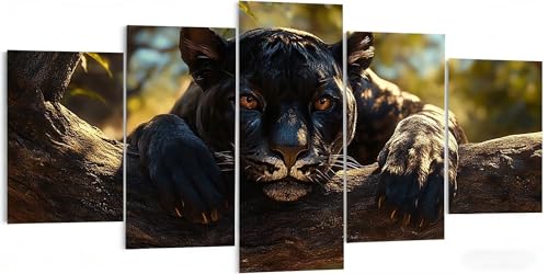 5 Paneles Diamond Painting Leopardo, Diamond Painting Niños Animal, 5D Pintura de Diamante Grande, Punto de Cruz Kit Completo, DIY Manualidades Adultos para Decoración Pared Salón 300x150cm W5-447