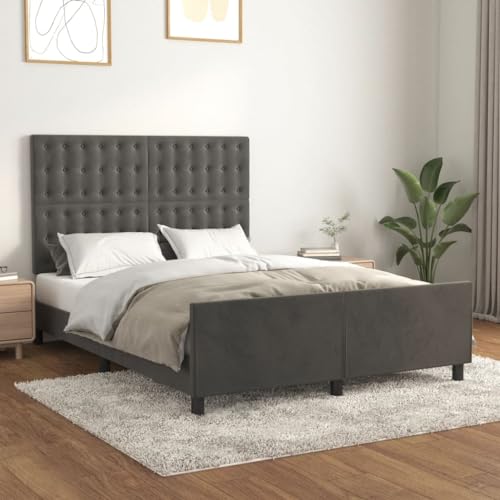 Frdhee Conjuntos de muebles de dormitorio de gran formato,Estructura de cama sin colchón gris oscuro 140x190 cm Terciopelo,Cama King Size para habitaciones pequeñas, dormitorio
