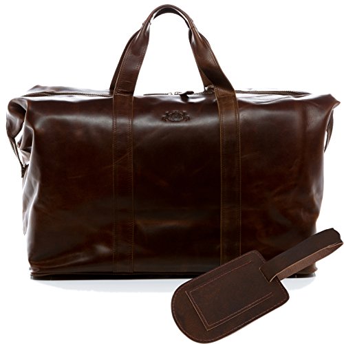 SID & VAIN Reisetasche mit Adressanhänger Chester aus Premium Leder I Sporttasche XXL groß für Herren I Weekender Kabinengröße braun handgefertigt