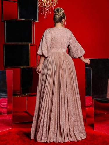 Plus Size Formal Dress Lantern Half-Sleeve Wedding Guest Dress Ruched Prom Dress2