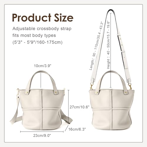 Image of Leather Bucket Crossbody Bags for Women, Adjustable Strap | Durable Leather Develops A Patina, Top Handle & Adjustable Strap, Roomy Bucket Fits Daily Essentials for Work & Casual Use