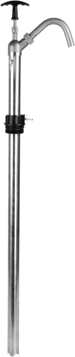 TERA PUMPHeavy Duty Stainless Steel Vertical Manual Drum Pump Self Priming Fits 15-55 Gallon For Diesel, Kerosene, Acetone, Chemicals, Solvents, Etc.