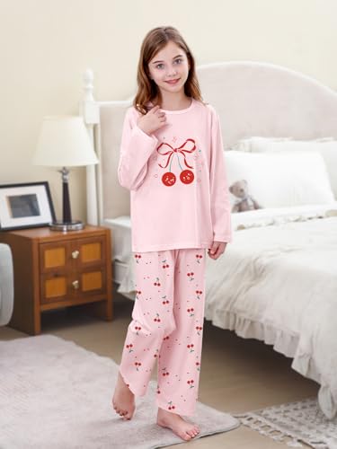 Umeyda 2-Piece Pajama Set for Girls, 100% Cotton Cartoon Pattern Sleepwear Pjs Set Size 5-144