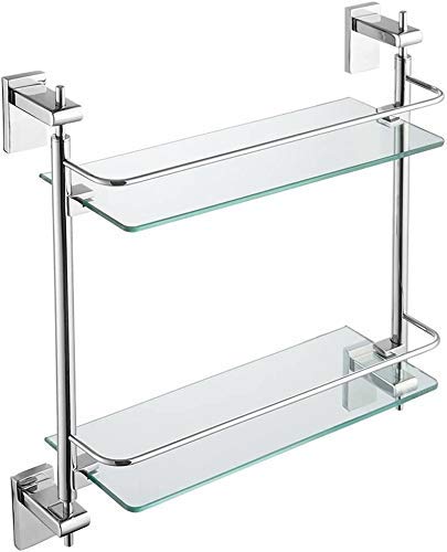 USZWBY Shower Shelf 2 Tier Glass Bathroom Stainless Steel Shelf Glass Shelf Bathroom Shelf Shower Caddy Storage Basket
