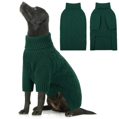 AOFITEE Hundepullover für Große Hunde, Warmer Weihnachts Hundepullover XXL Hunde Pullover, Rollkragen Winter Grün Strickpullover Hundepulli GroBe Hund Christmas Sweater, Pullover für Labrador