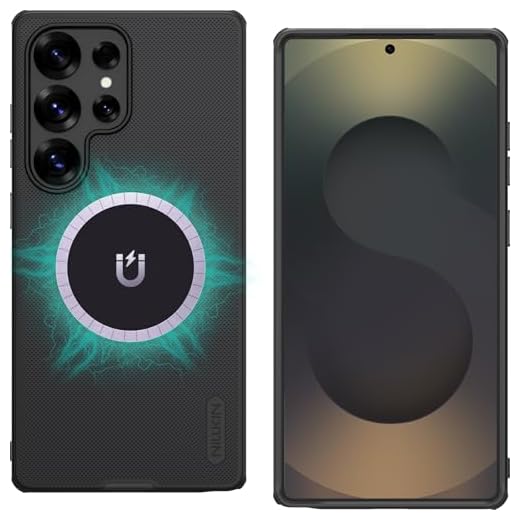 Nillkin Capa de celular para Samsung Galaxy S25 Ultra de 6,8 polegadas com carregamento magnético sem fio, capa MagSafe compatível com proteção de lente e tela, capa fina e leve, design de textura