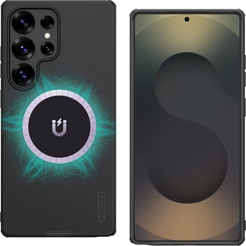 Image of Nillkin Phone Case for Samsung Galaxy S25 Ultra 6.8 inch with Magnetic Wireless Charging, MagSafe Case Compatible with Lens & Screen Protection, Thin & Light Cover, Raised Texture Design, Black
