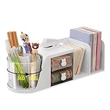 Xawslife デスクオーガナイザー、多機能ペンオーガナイザー、ブックスタンド付きペンホルダー、引き出し2つ付きオフィスオーガナイザー、オフィス、学校、家庭用デスクアクセサリー