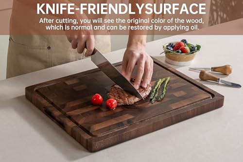 Image of THETCHRY Walnut Wood Cutting Boards for Kitchen, End Grain Chopping Board Double Sided, Large Cutting Board with Handle, Charcuterie Butcher Block for Meal Prep & Serving with Gift Box, 17 inchx13 inchx1 inch