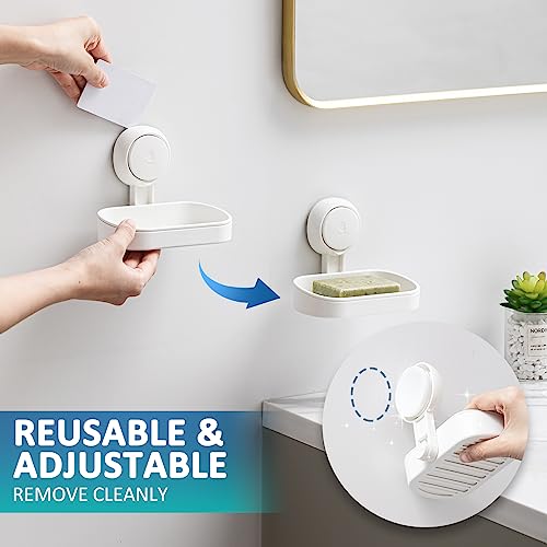 Image of TAILI Soap Holder, Soap Dish for Shower Suction Cup, Bar Soap Holder, White | 2 Set Removable Soap Holder Shower, Soap Tray for Shower Wall, No drill Sponge Holder, Bathroom & Kitchen, Bath Accessories