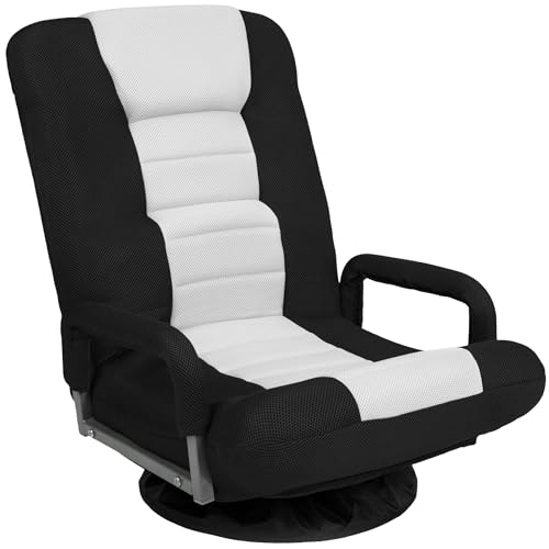 Best Choice Products Swivel Gaming Chair 360 Degree Multipurpose Floor Chair Rocker for TV, Reading, Playing Video Games w/Lumbar Support, Armrest Handles, Adjustable Foldable Backrest - Black/White