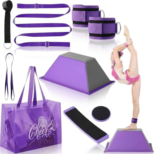 Seenelling 7pcs Stunt Cheer Flyer Training Set, PU Non-slip Flyer Stand, Lightweight Cheerleading Equipment, Stretch Strap, Rotating Board, Ankle Strap, Core Strength Balance Training(Purple)