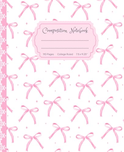 Super Cute Girly Pastel Light Pink & White Bows Coquette Core Composition Notebook: College Ruled Aesthetic Cool Design; Preppy Lover Stuff; School ... for Girls, Kids, Teens; Perfect Gift for Girl image 2