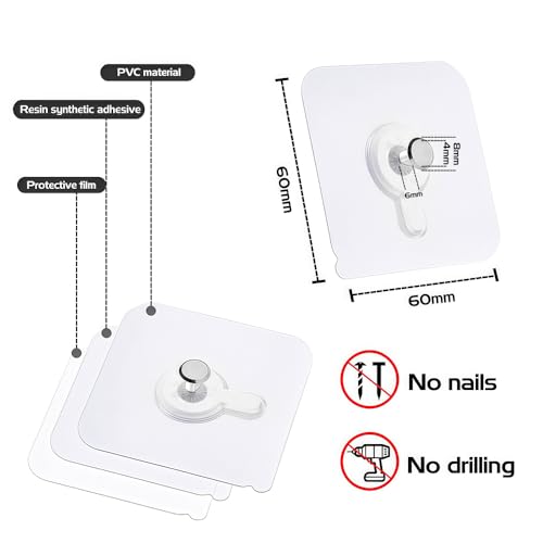 Image of 10PCS Adhesive Picture Hooks, Picture Hangers without Nails, Transparent Picture Hanging Kit for Pictures, Frames, Wreath and Wall decor, No Nail