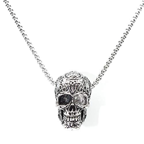 Collier tête de mort pour hommes, Collier pendentif tête de mort viking avec chaîne de 25,6 po, Collier Crâne ancien Halloween, Collier amulette totem...