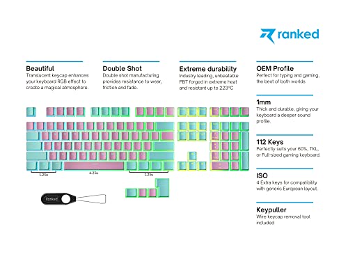 Image of Ranked Pudding PBT Keycaps | 112 Double Shot Translucent ANSI US & ISO Layout | OEM Profile for RGB Mechanical Gaming Keyboard (Miami Vice)