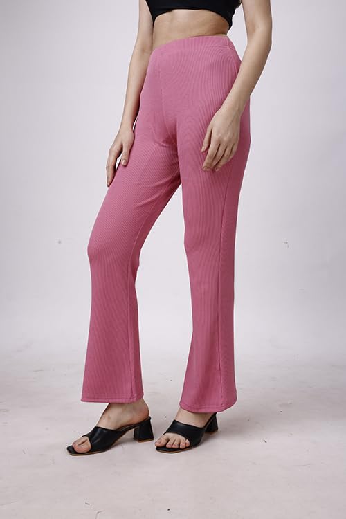 Image of Bhochi Western Trousers Pants for Women | Stretchable Yoga Pants | Boot Cut Ribbed Trouser| Bell Bottom Trousers for Women