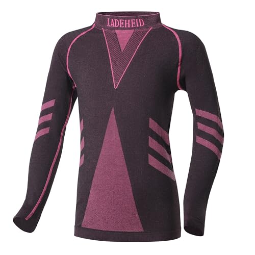 Ladeheid Camiseta Térmica Niño Manga Larga – Camiseta Deportiva de Compresión, Ropa Interior Funcional Unisex Niños, Transpirable y Cálida para Invierno y Deportes LAGI007 (Negro/Rosa, 158-164)