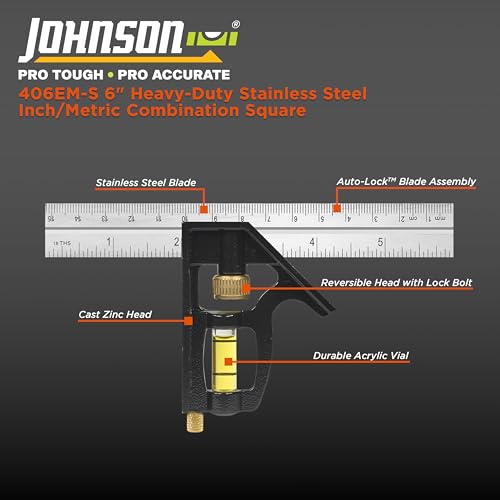 Équerre combinée en acier inoxydable Johnson Level 406em-s de 15,2 cm