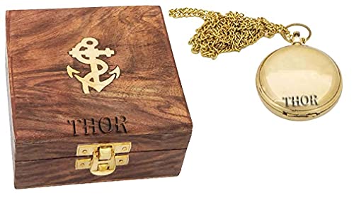 Brújula de bolsillo de latón con caja de madera miniatura 2