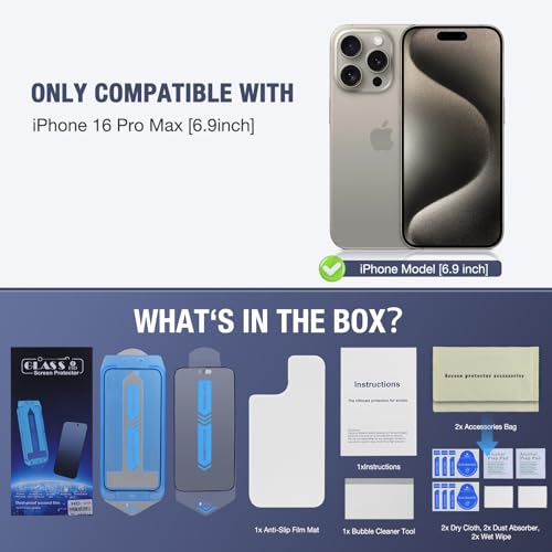 Image of 2-Pack Matte Screen Protector for iPhone 16 Pro Max 6.9-inch,9H Tempered Glass, Full Coverage, Anti-Fingerprint, Auto Dust-Elimination, No Bubble, Easy Installation