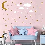 Wall Stickers Golden Stars Moon White Clouds Vinyl Stickers Children's Girl Room Home Decor