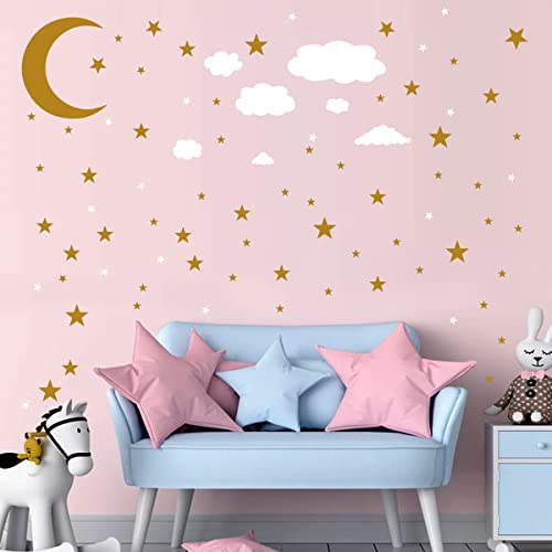 Wall Stickers Golden Stars Moon White Clouds Vinyl Stickers Children's Girl Room Home Decor #TOP9