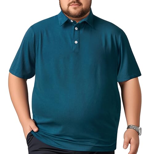 TAPULCO Men's Big and Tall Golf Polo Shirt Moisture Wicking Lightweight Breathable Short Sleeve Shirts for Sports, Gym & Casual Wear Deep Teal 5X-Large