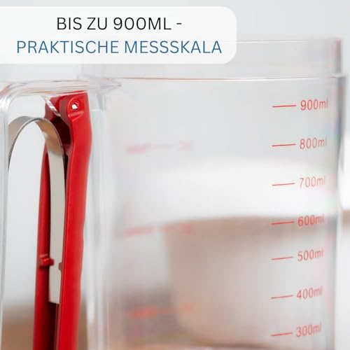 Foto von Westmark Teigportionierer - Crêpes Maker mit Deckel & Skala - 900ml Volumen - ideal auch für Muffins & Waffeln - glasklarer Kunststoff - kein Teigschaber mehr nötig (rot)