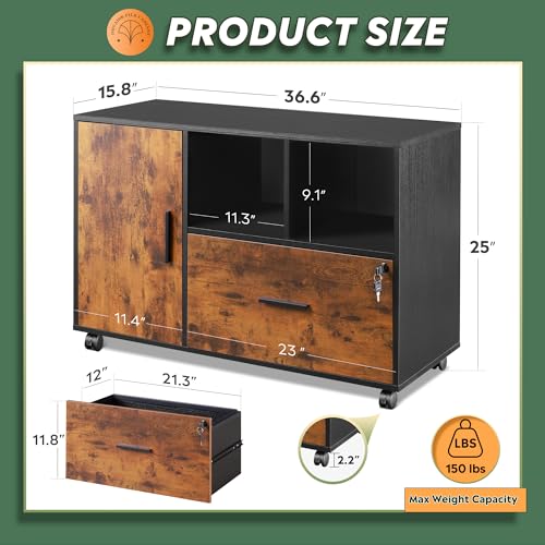 Devaise Lateral File Cabinet With Lock, 1-Drawer Rolling File Cabinets On Wheels For Home Office thumb #2