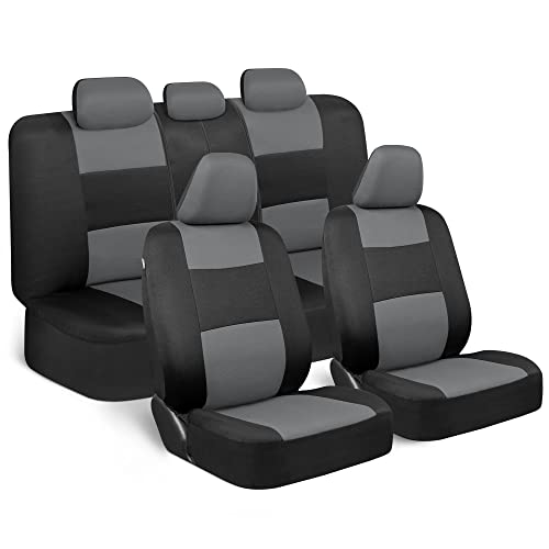 BDK PolyPro Car Seat Covers Full Set in Gray on Black – Front and Rear Split Bench Car Seat Cover, Easy to Install, Interior Covers for Auto Truck Van SUV