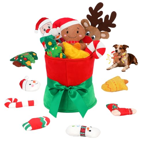 Rypet 11 PCS Christmas Plush Dog Toys Set, Interactive Dog Toys Filled Crinkle Paper for Aggressive...