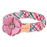 Unique style paws Dog Collar with Removable Felt Flower Tie Pink Plaid Pet Collar Girl Boy for Small Medium Large Dogs-M