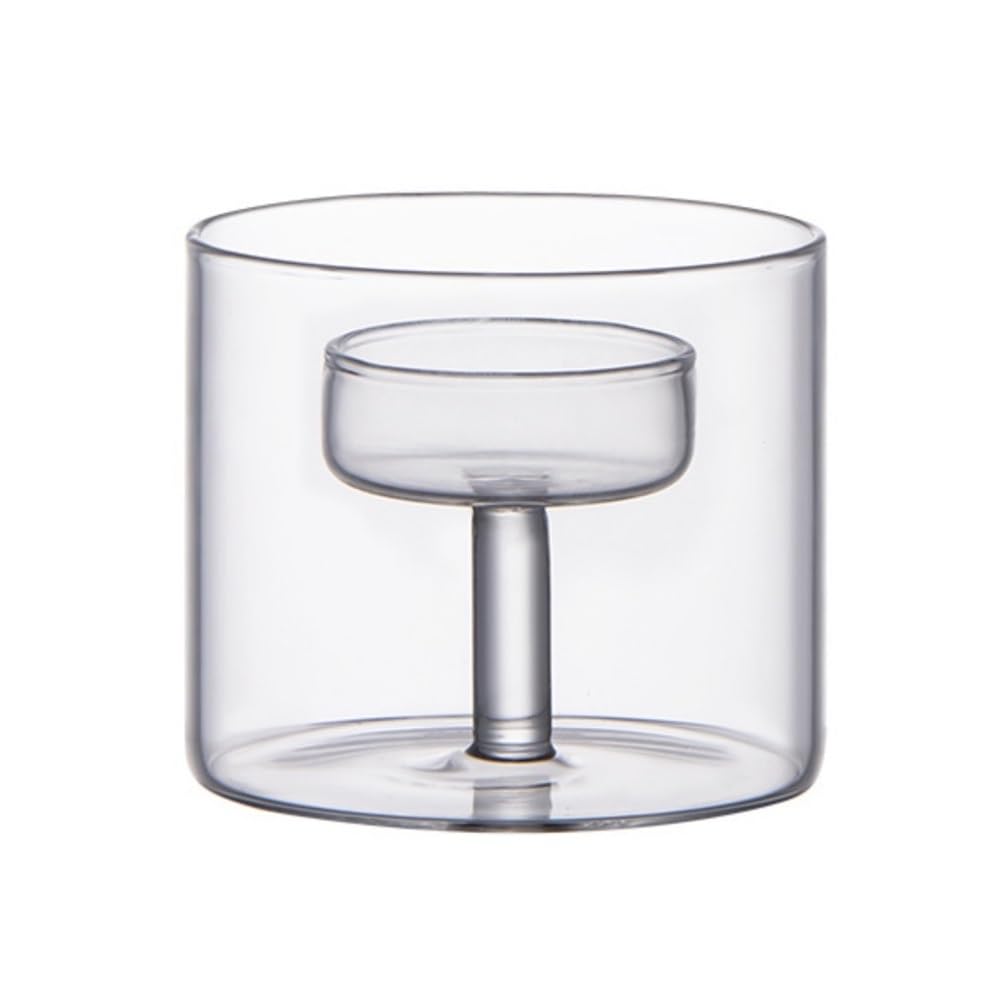 Candle Holder Glass Candlestick - Romantic Dining Table Decor, Small Candle Holder for Dinner Props(Transparent,S)