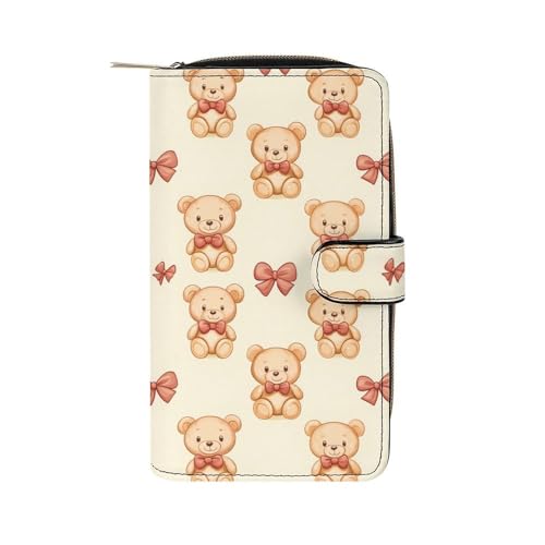 Portefeuille en cuir Teddys-Bears premium grand format avec porte-carte d'identité et poches zippées