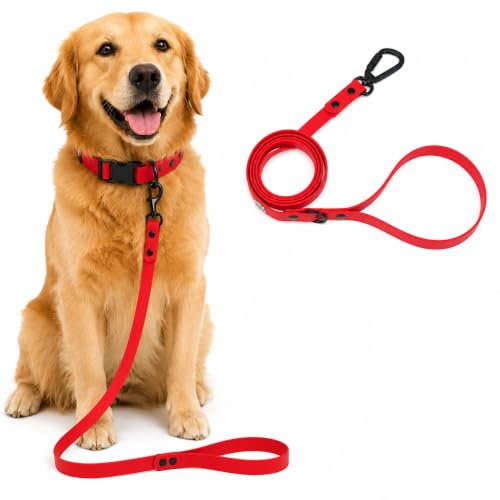 Image of Adil's Biothane Dog Leash - Waterproof Leashes for Dogs, Metal Hook, Adjustable 5ft Length Suitable for Dogs & Puppies, Ideal for Walking, Running & Training (RED)