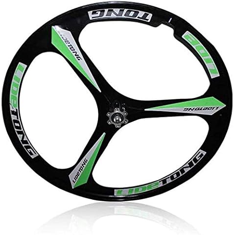 TYXTYX Front Bicycle Wheel MTB Bike Wheelset 26 Inch 3-Spoke Mountain Bike Integrated Rear Wheel Set Disc Brake Magnesium Alloy Wheel Set,Green Cover