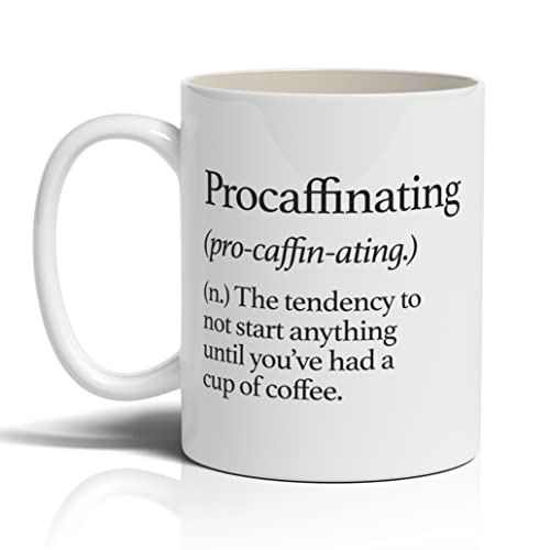 Punkcards - Funny Coffee Mug - ‘Procaffinating (pro-caffin-ating.)’ - Novelty Humorous Mug - Unique Cup - Quirky Mug - Amusing Novelty Gift - Mug for Coffee Lover