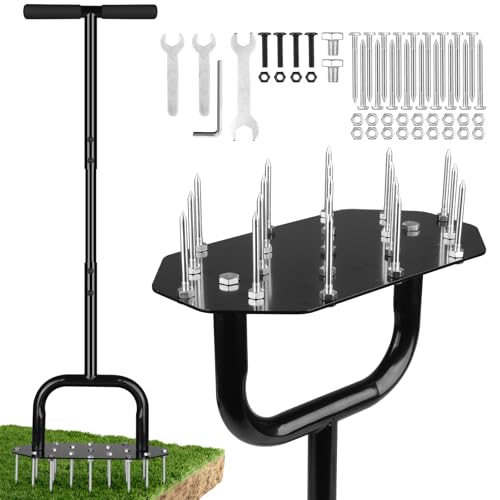 Wodesid Aérateur de pelouse manuel pour nettoyer la saleté et les feuilles avec 18 pointes pour l'entretien de la pelouse, outil de jardin, ameublissement du sol, aération de cour