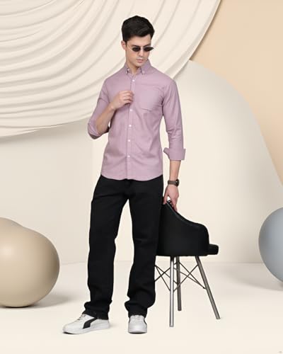 Image of Majestic Man Classic Slim Fit Solid Cotton Casual Shirt with Button-Down Collar
