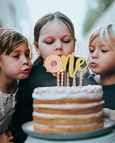 Myamped Donut One Cake Topper - Glitter Golden Donut First Birthday Cake Decorating Supplies, Suitable For Baby Shower Favors, Baby Gender Reveal, Baby Birthday Party Or Baby Photo Booth Props #TOP5