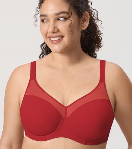 Image of DELIMIRA Women's Full Coverage Bras Underwire Lightly Padded Plus Size Supportive Tshirt Sheer Bra