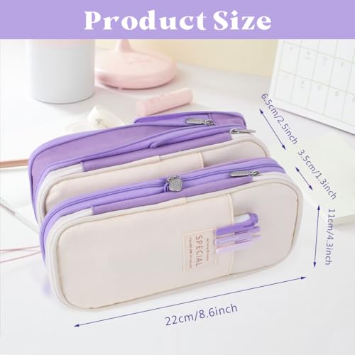 Image of iSuperb Foldable Pencil Case Zipper Big Capacity Canvas Pencil Pouch Cosmetic Organizers Pen Bag Makeup Bags for Women (Purple)