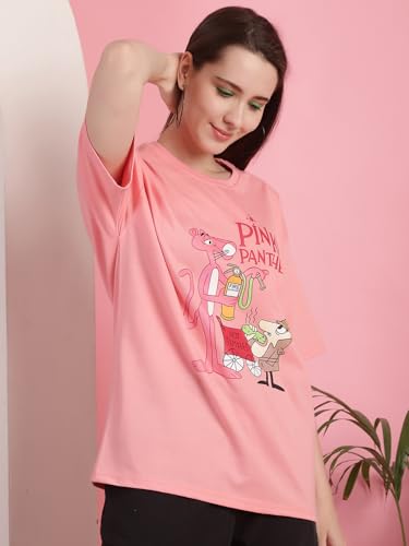 Image of Preneum Women's Cotton Cool Graphic Printed Baggy Fit Drop-Shoulder Sleeves Cotton Oversized T-Shirt