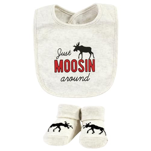 Image of Hudson Baby Unisex Baby Cotton Bib and Sock Set, Winter Moose, One Size